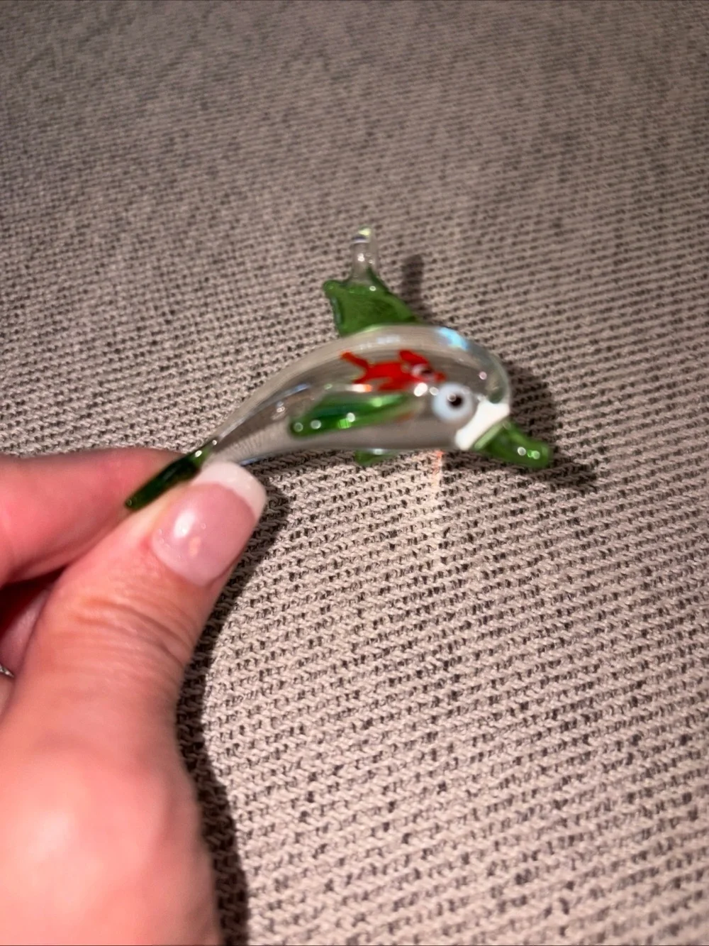 Glass Dolphin Ornament - Green and Blue Decorative Fish set of 2